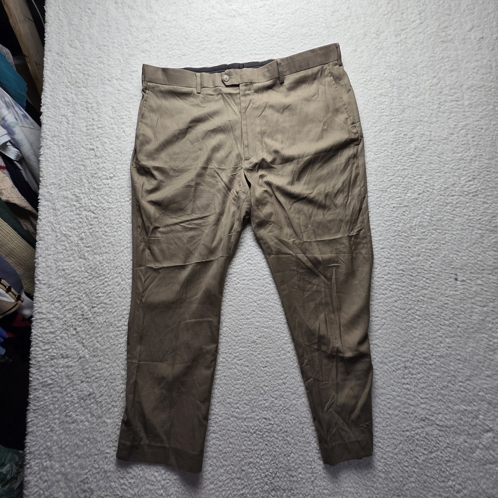 Roundtree & Yorke Dress Pants Mens 41x27 Beige TravelSMART Microfiber Stretch